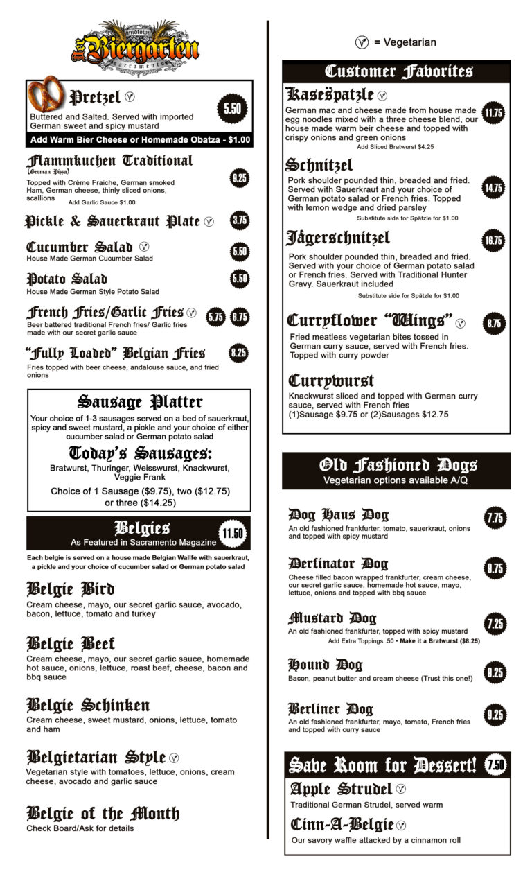 Menu Midtown BierGaten, Sacramento